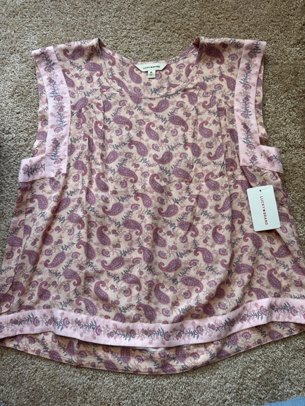 Lucky Brand Pink Paisley Sleeveless Blouse-XS